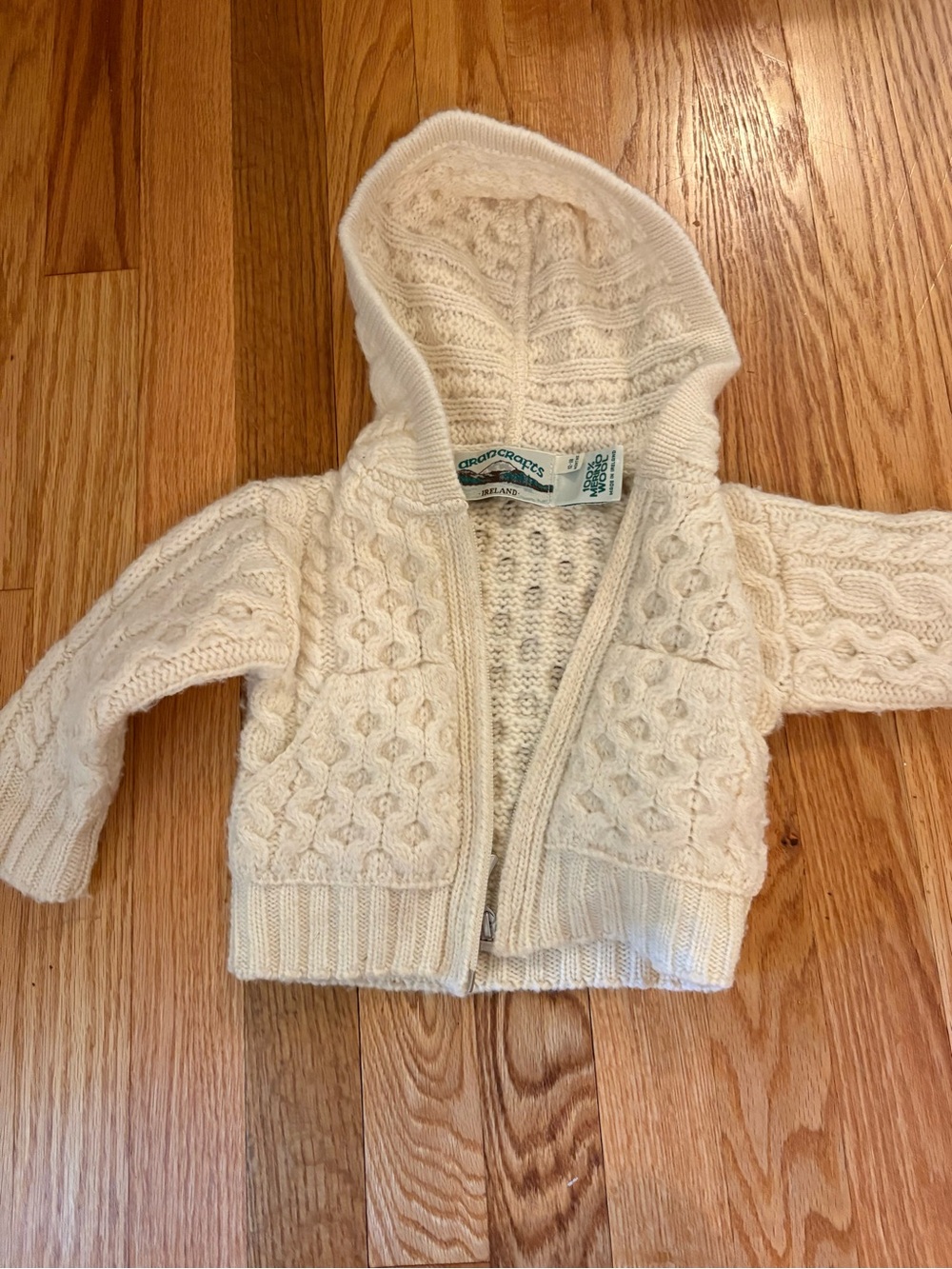 Aran Crafts Cream Cable-Knit Hooded Baby Sweater
